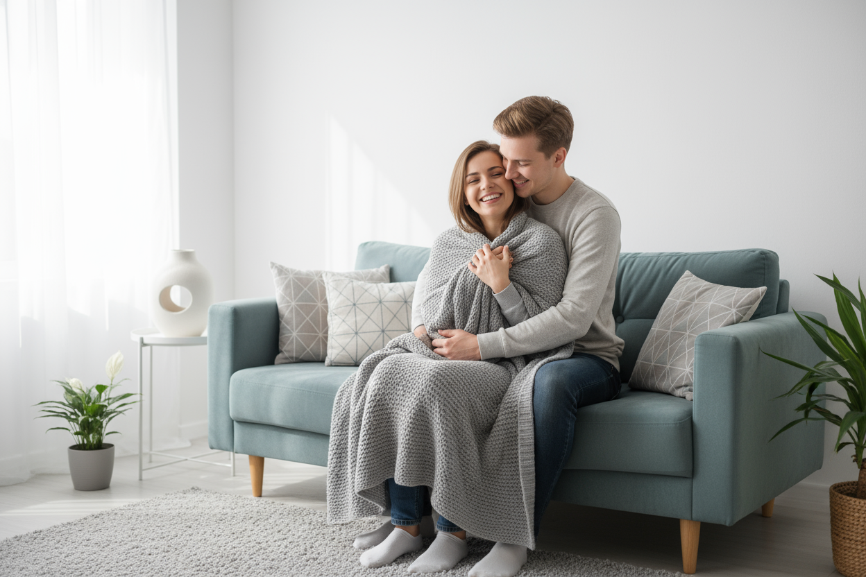 измени цвет дивана на более яркий, но не броский